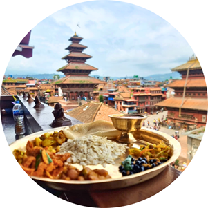 Eating Dal Bhat in Kathmandu Square